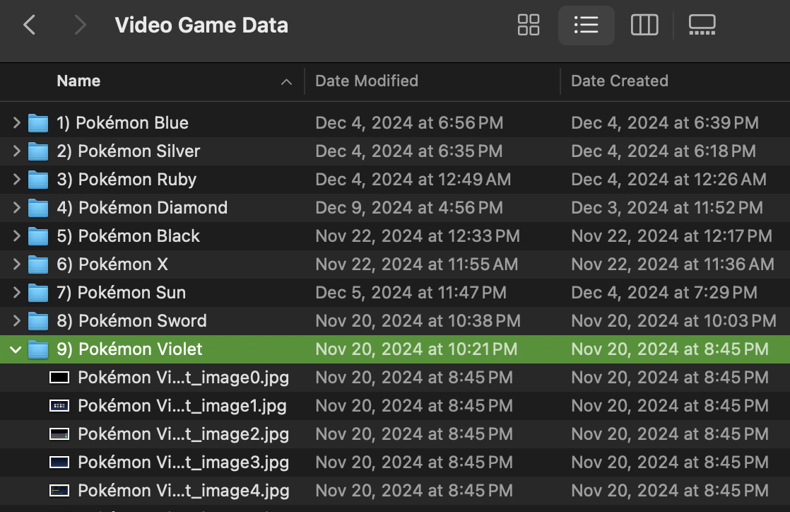 folder of all of the data